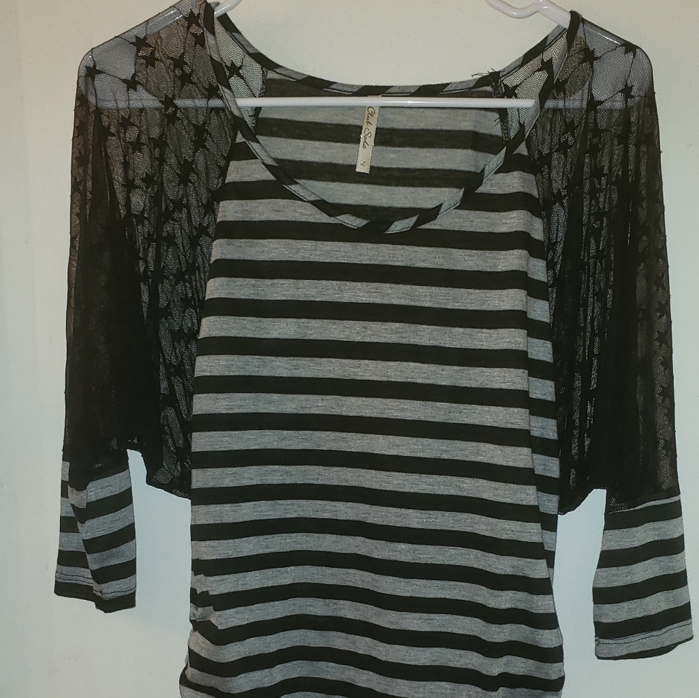 Grey&Black star lace detail,scrunch side top